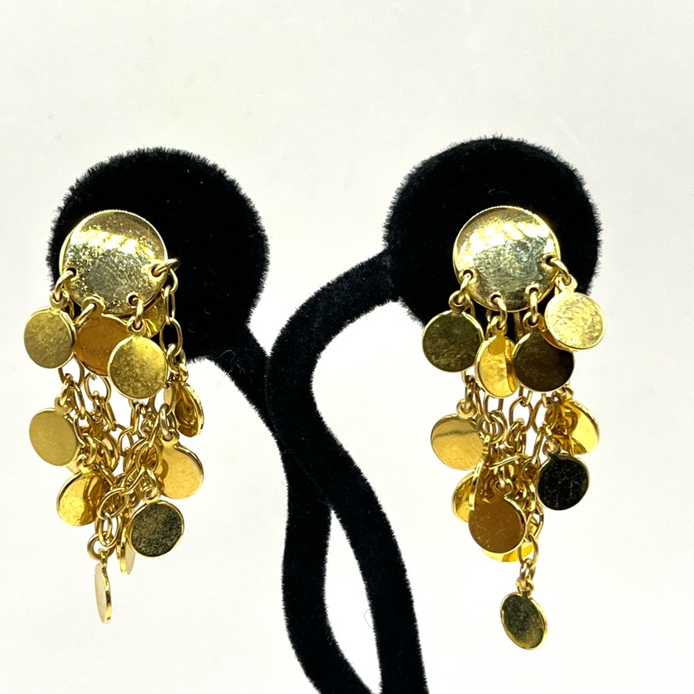 Vendome Chic Gold Disc Drop Dangle Earrings Screw Back Vintage